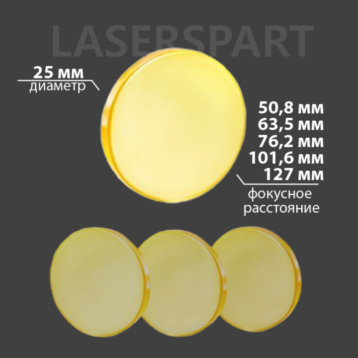 Линза CVD ZnSe Ø 25 (25.4) мм f50.8 мм, AR/AR@10.6 мкм